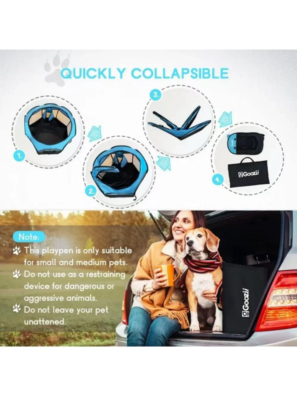 Portable Collapsible Dog Playpen - Indoor/Outdoor Pet Exercise Pen with Zipper